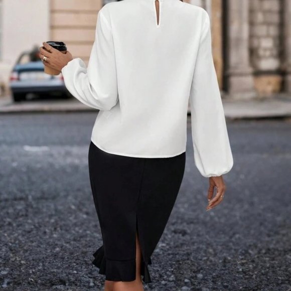 Black and White Long Sleeve Top & Ruffle Hem Skirt - Picture 4 of 4